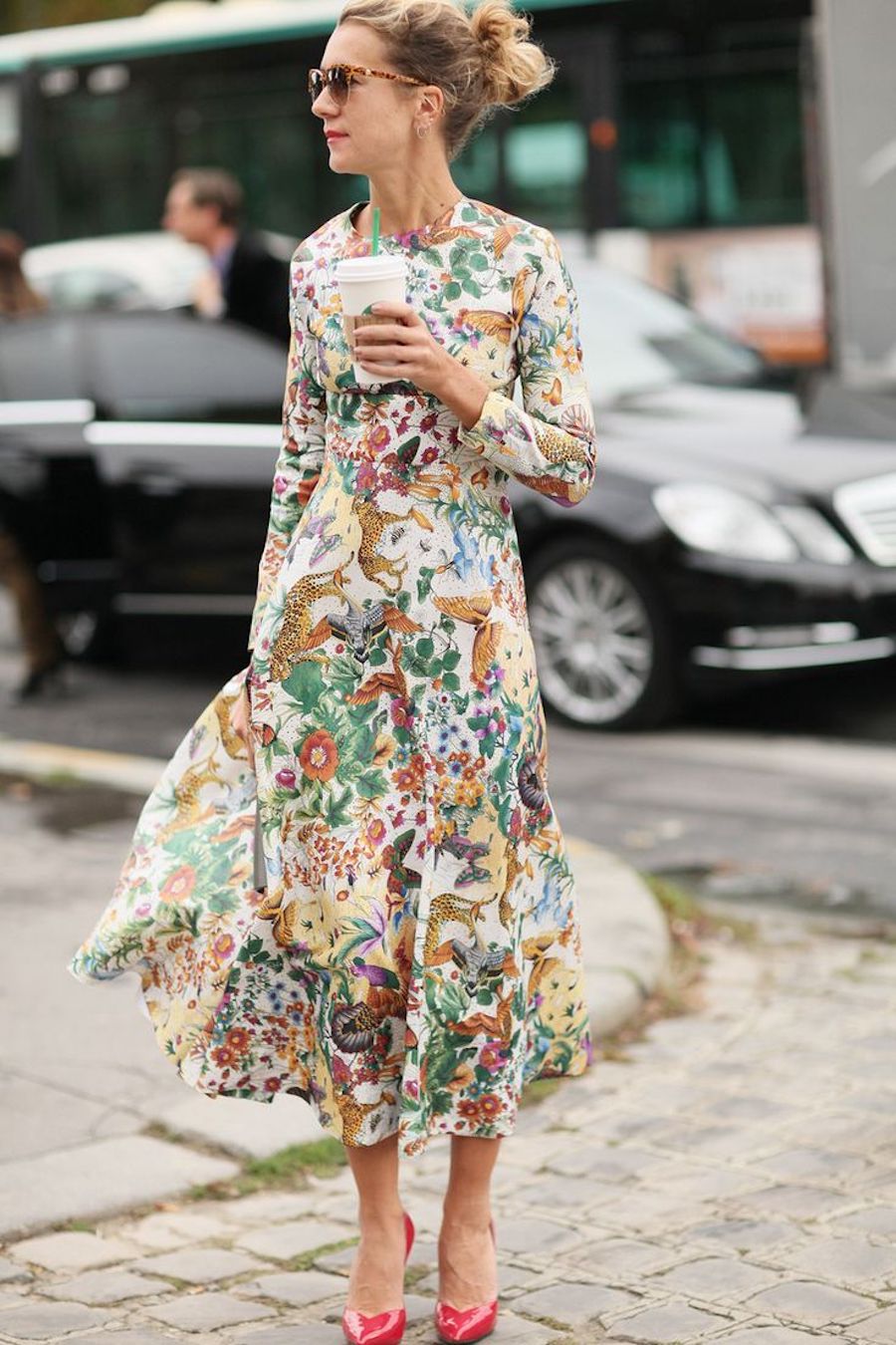 slim fit dress slacks Entro Botanical Floral Print Midi Dress in Red M