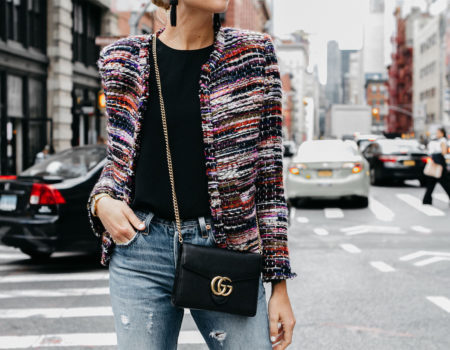 The bouclé jacket is trending right now